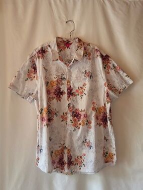 Guess Los Angeles White Floral Short Sleeve button Down Shirt Men's XXL